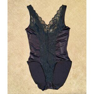 Vintage GoFigure Black Lace Bodysuit, Size Medium
